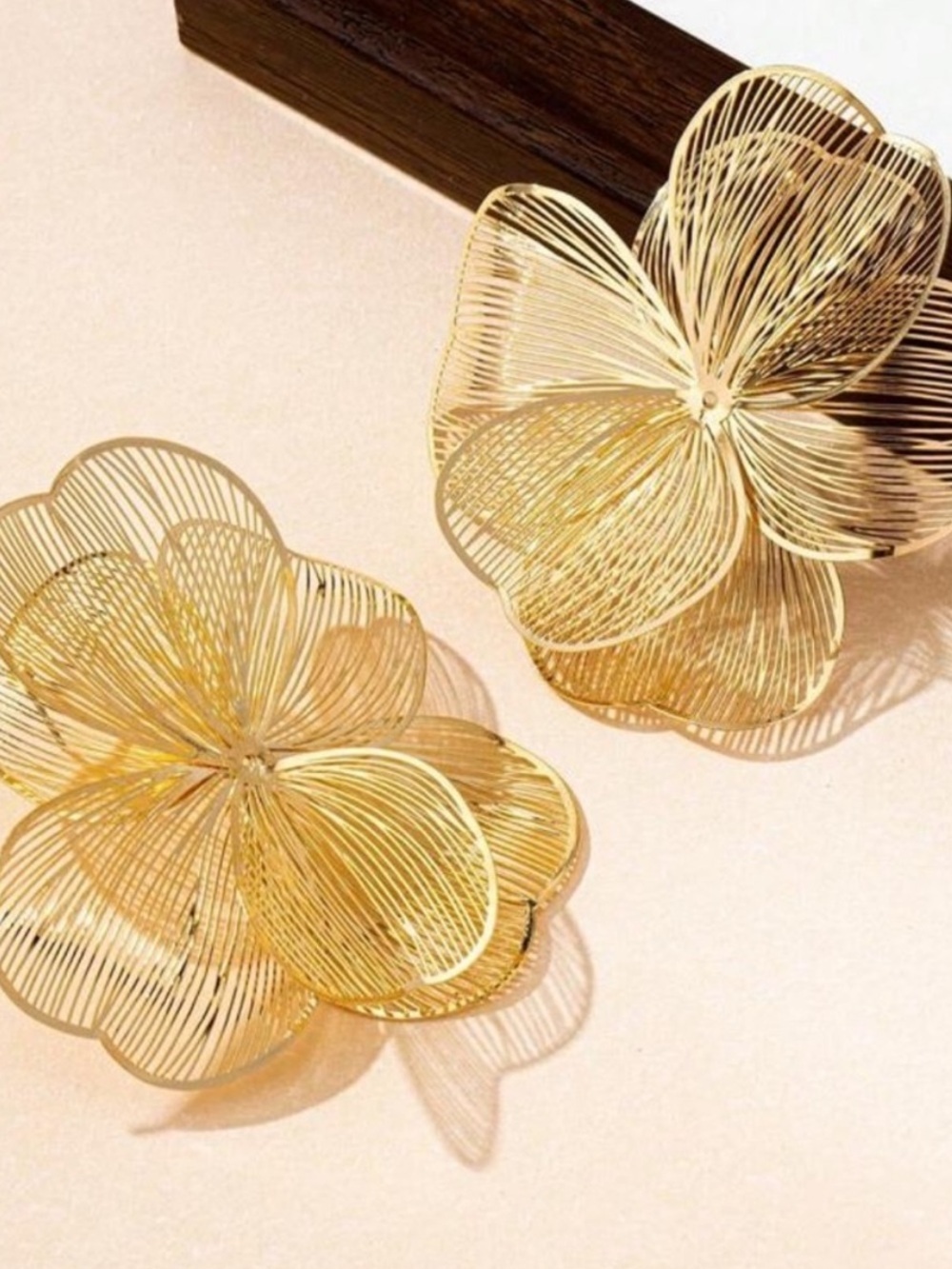 Anthropologie Gold Oversized Floral Drop Earrings - Picture 2 of 3